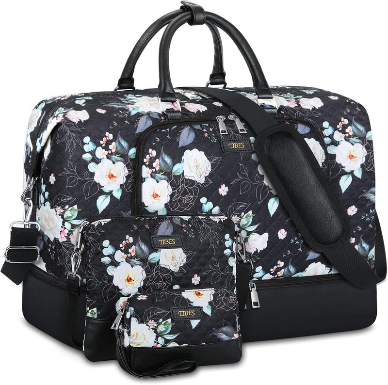 TIBES Travel Weekender Bag for Women, Overnight Bag with Shoe Compartment Oversized Travel Duffel Bag Carry On Tote 21" - Image 1